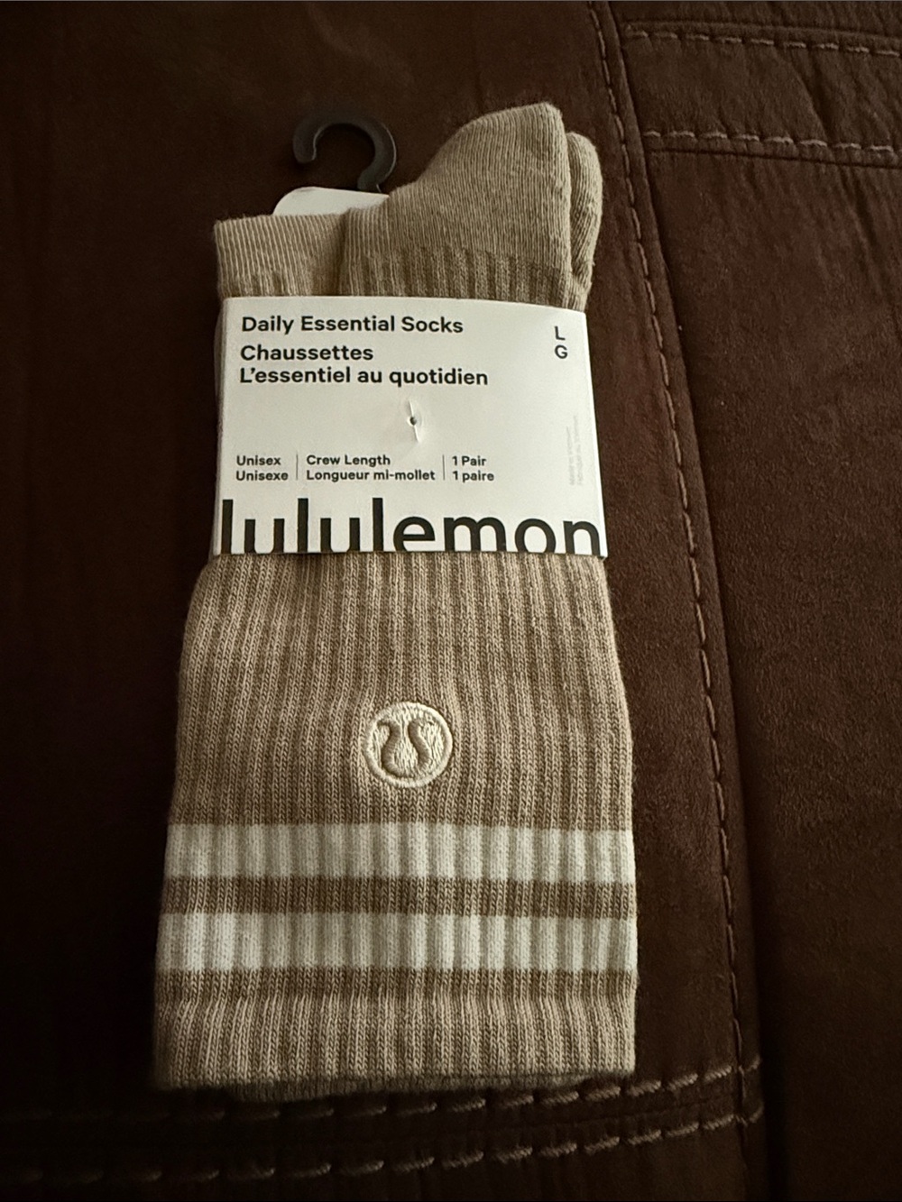 lululemon Athletica Taupe Crew Socks with White Stripes